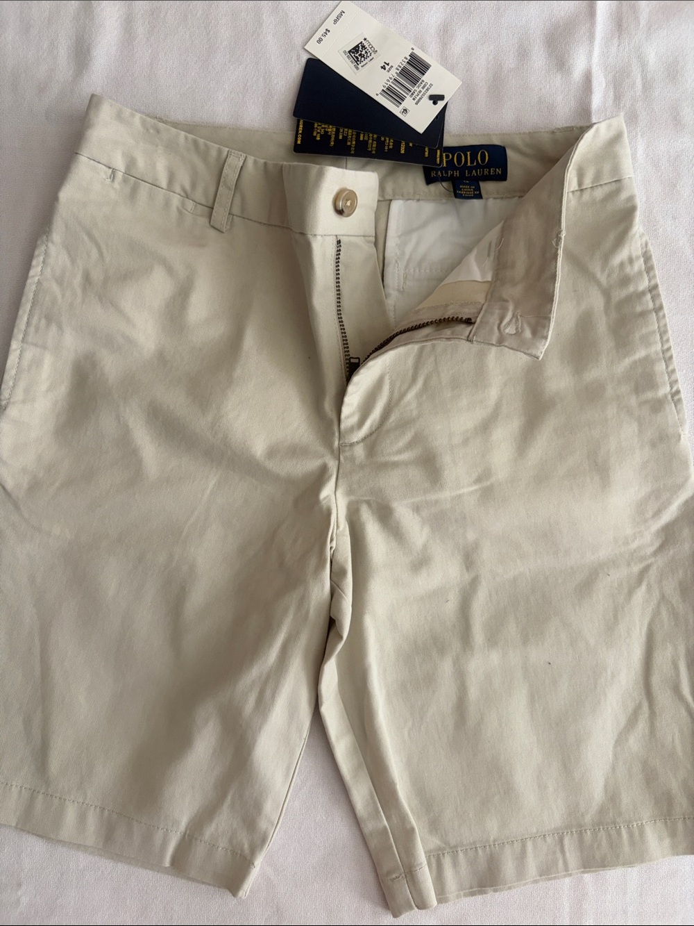 Polo by Ralph Lauren Men’s Light Cream Flat-Front Chino Shorts